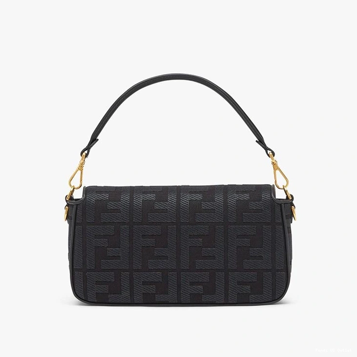 Affordable HOT In Canvas Strap Medium Bag Motif Black Cut with Laser Baguette Fendi FF 0725